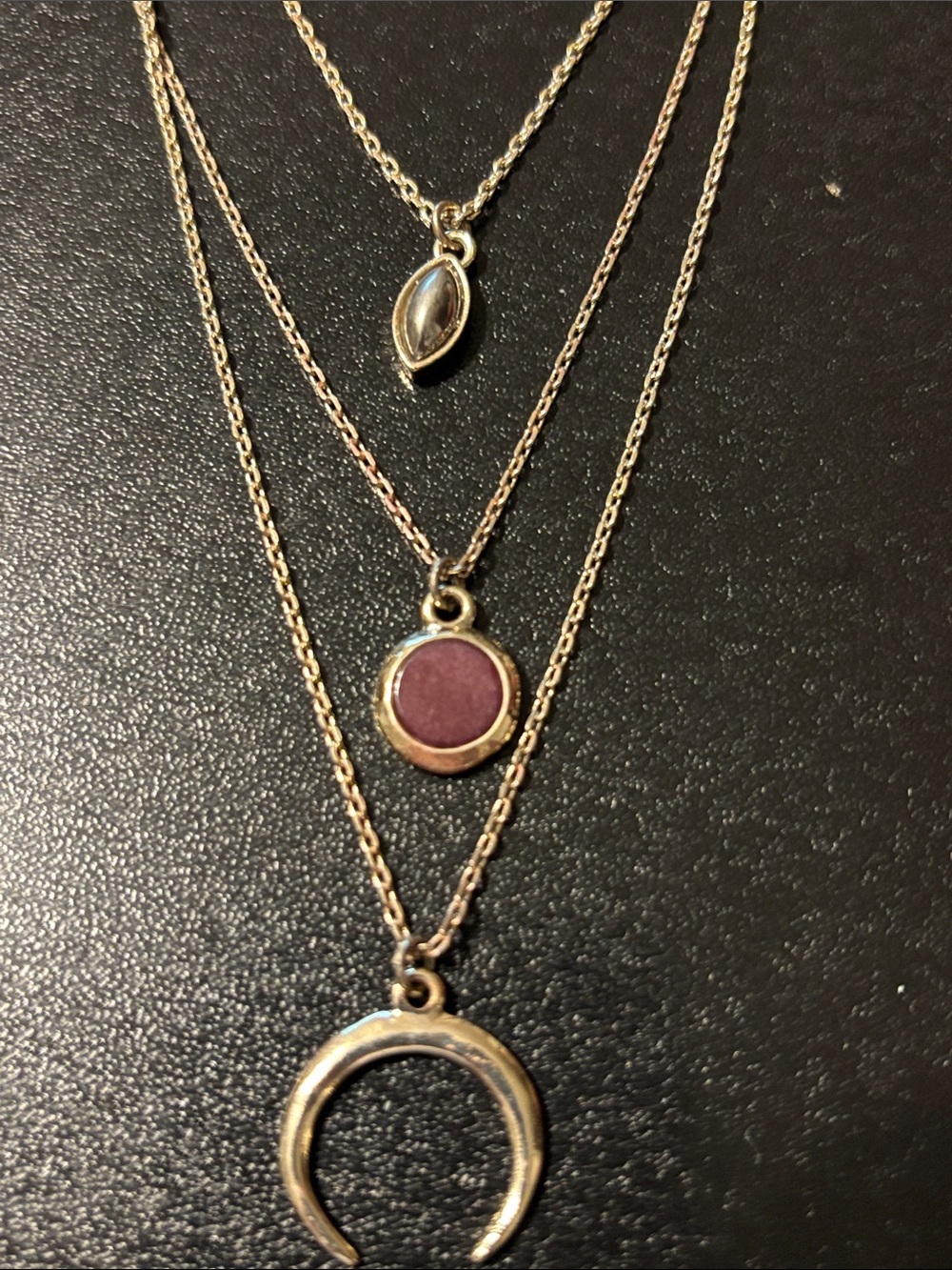 WHBM Three Strand‎ Layered Necklace With Charms Moon and semiprecious gemstones